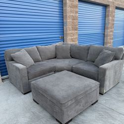 Gray L-Shaped Sectional Couch with Ottoman – Free Delivery