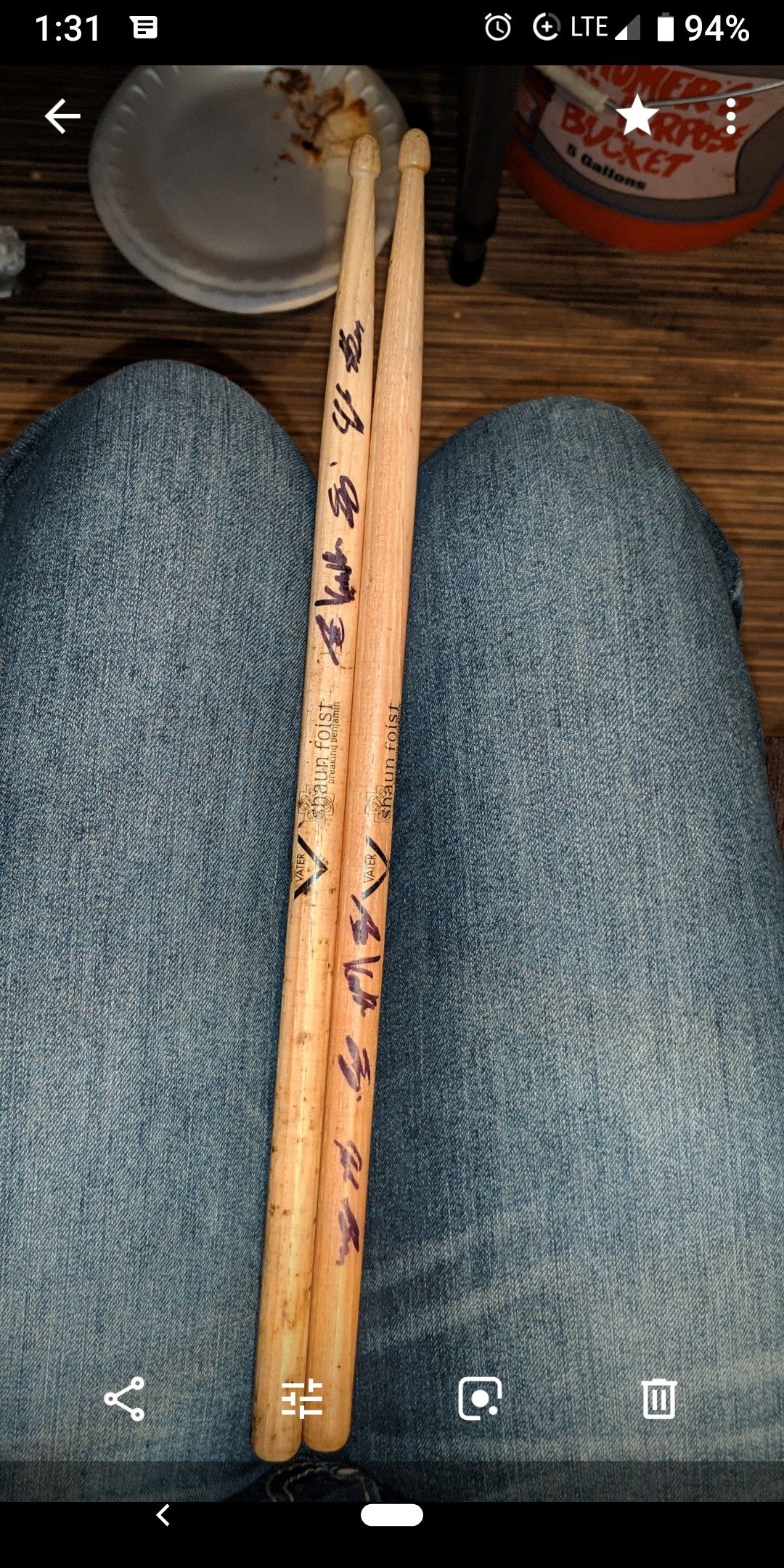Shaun Foist signed drum sticks .