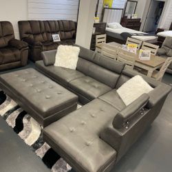 Ibiza Gray Leather Sectional Sofa W/Ottoman---$899---Wow!!!---Delivery Available 