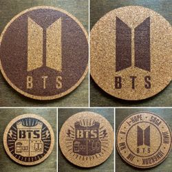 BTS Laser Engraved Cork Coasters Lot of 5