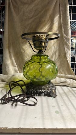 Vintage Green Glass Hurricane Lamp Base /Hobnail Green Glass Victorian Style
