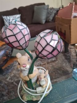 Tiffany-Style Bunny Figurine Accent Lamp