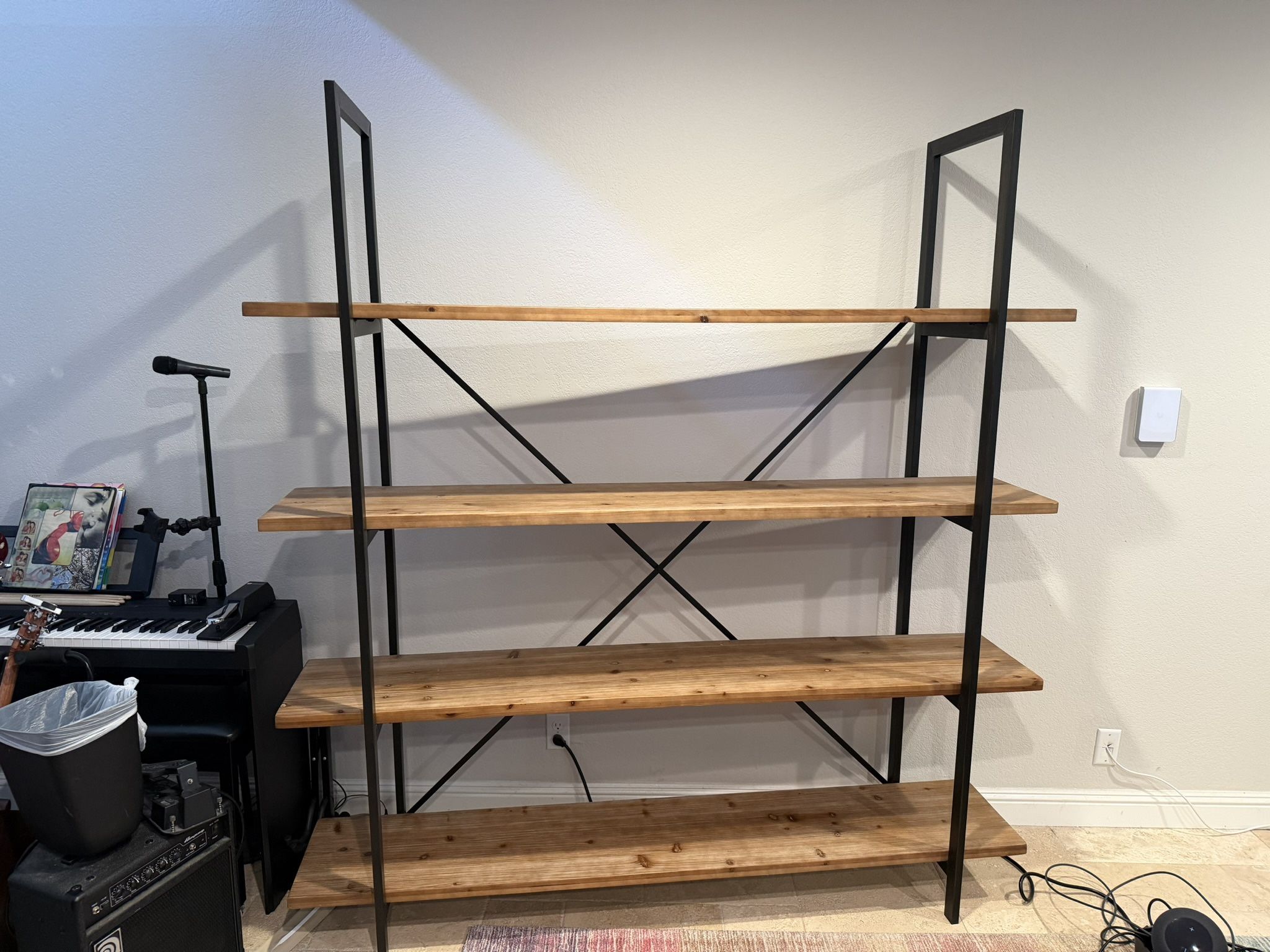 Fir Wood And Black Iron Bookcase