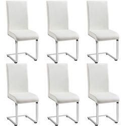 Set of 6 Dining Chairs Faux Leather Chairs with Metal Legs Modern Kitchen Chairs for Kitchen Dining Room Restaurant, White