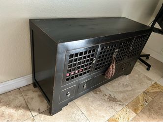 Vintage Asian Solid Elm Wood Lattice Cabinet – Sideboard/TV Console