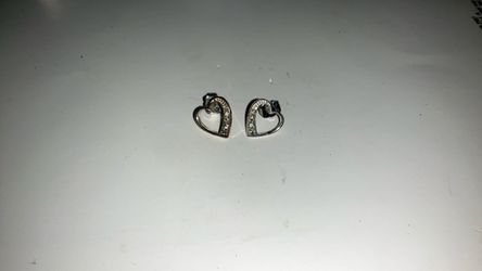 Silver Heart Stud Earrings with Crystal Accents