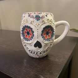 Brightly Painted Clay Day of the Dead Sugar Skull Mug Plant Pot