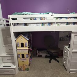 Twin Loft Bed With Desk, Staircase, And Storage drawers