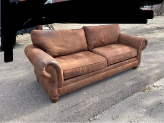 Brown Leather Sofa with Nailhead Trim
