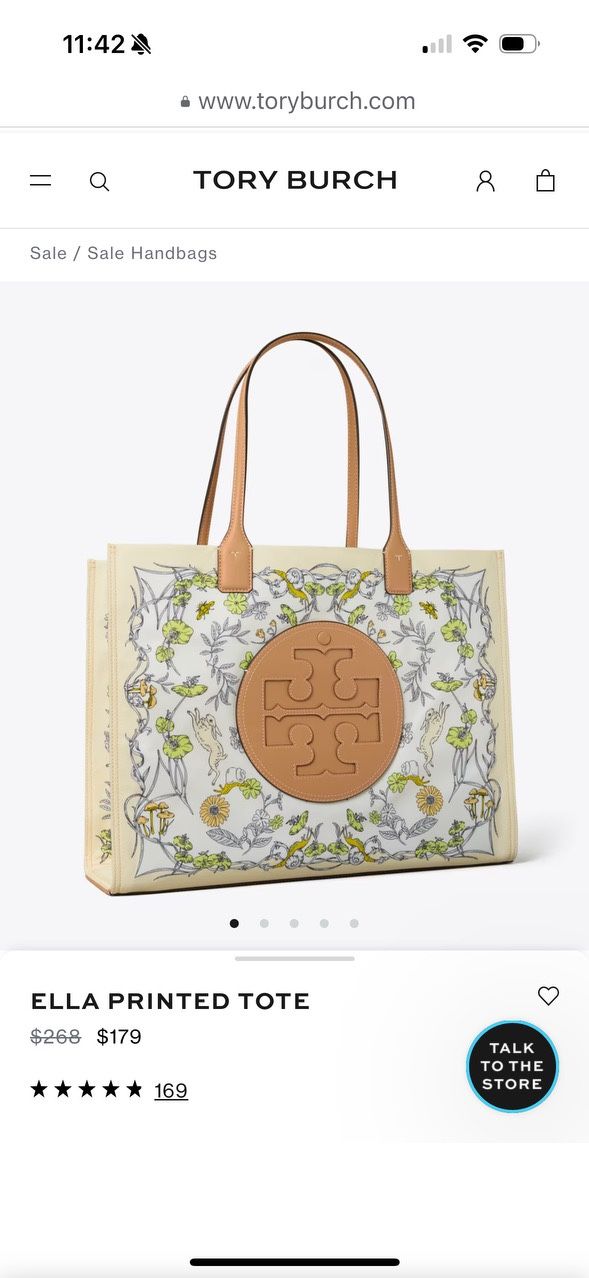 Tory Burch Ella Tote Bag Canvas Purse Shoulder Sturdy Used 1x
