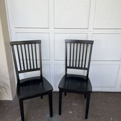 Pair Vintage Black Wooden Chairs