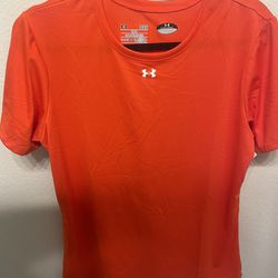 Under Armour Orange Dri Fit Short Sleeve Tshirt, Large