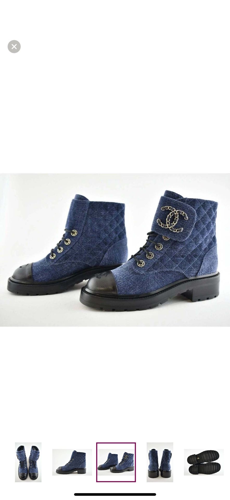 Chanel Denim and leather combat boots