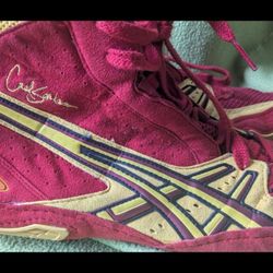 Asics Cael Sanderson V3.0 Wrestling Cyclone Gold Red / Black Shoes JY700 Sz 10