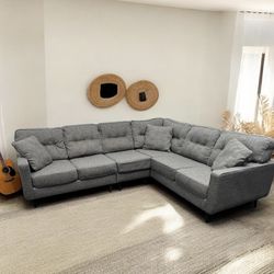 Mid-century modern Ashley Charcoal Gray L-Shaped 3-piece Sectional Couch. 108" x 88". We Deliver & set up.