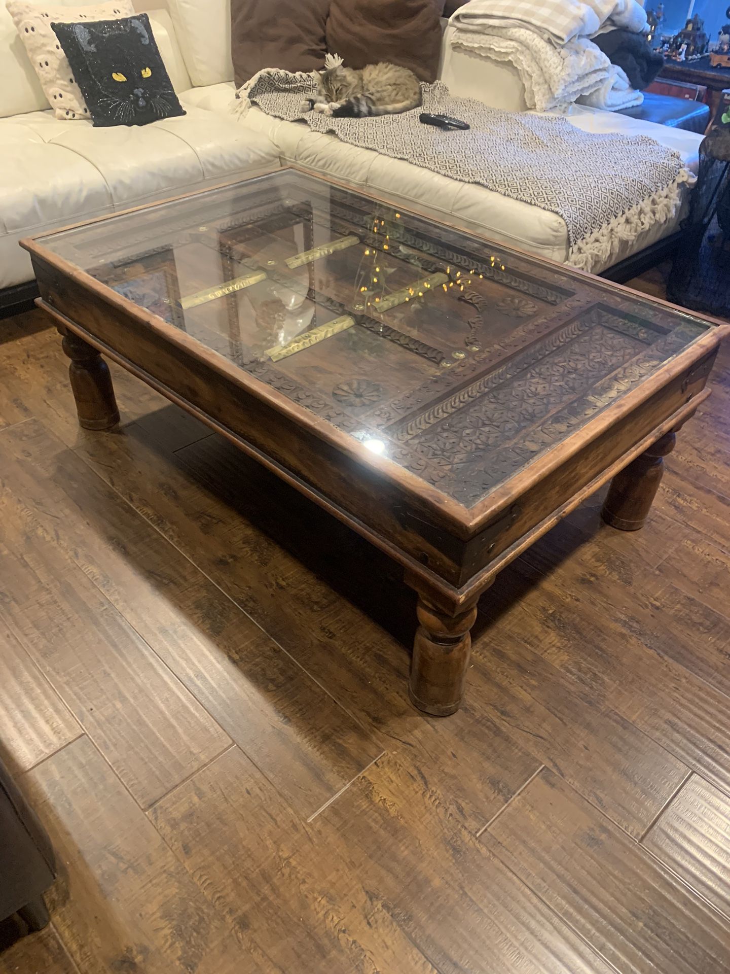 Antique Indian Sheeham Wood Door Coffee Table