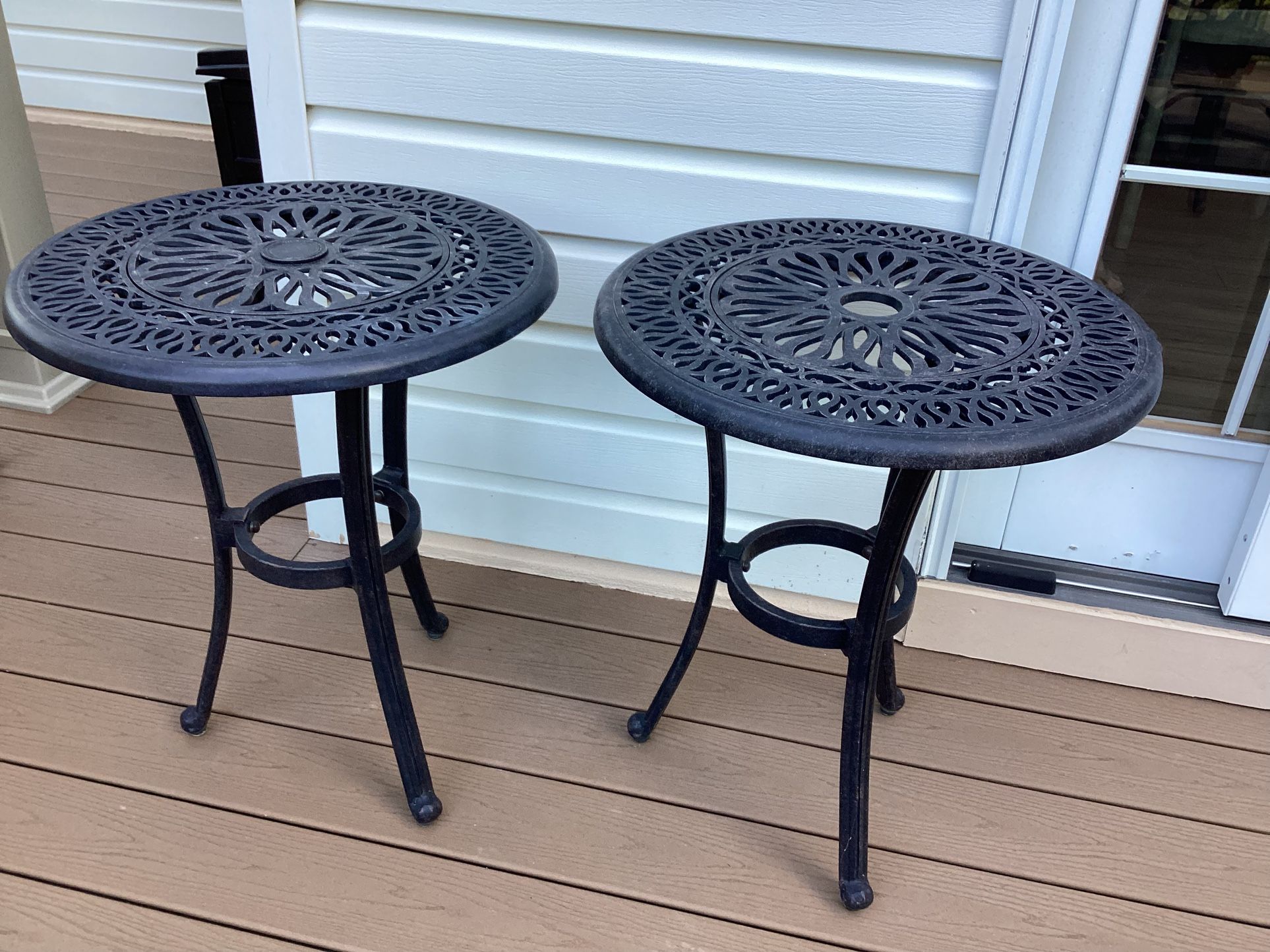 Cast Aluminum Black Outdoor Round Accent Tables With Ice Buckets - Set Of 2!