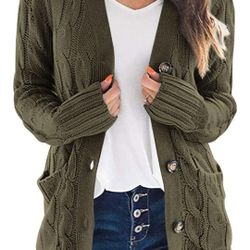 New Women's Open Front Cardigan Sweaters Fall Fashion Button Down Cable Green

New with Tags

Size Womans Medium 

Very Soft Warm Cozy Feeling