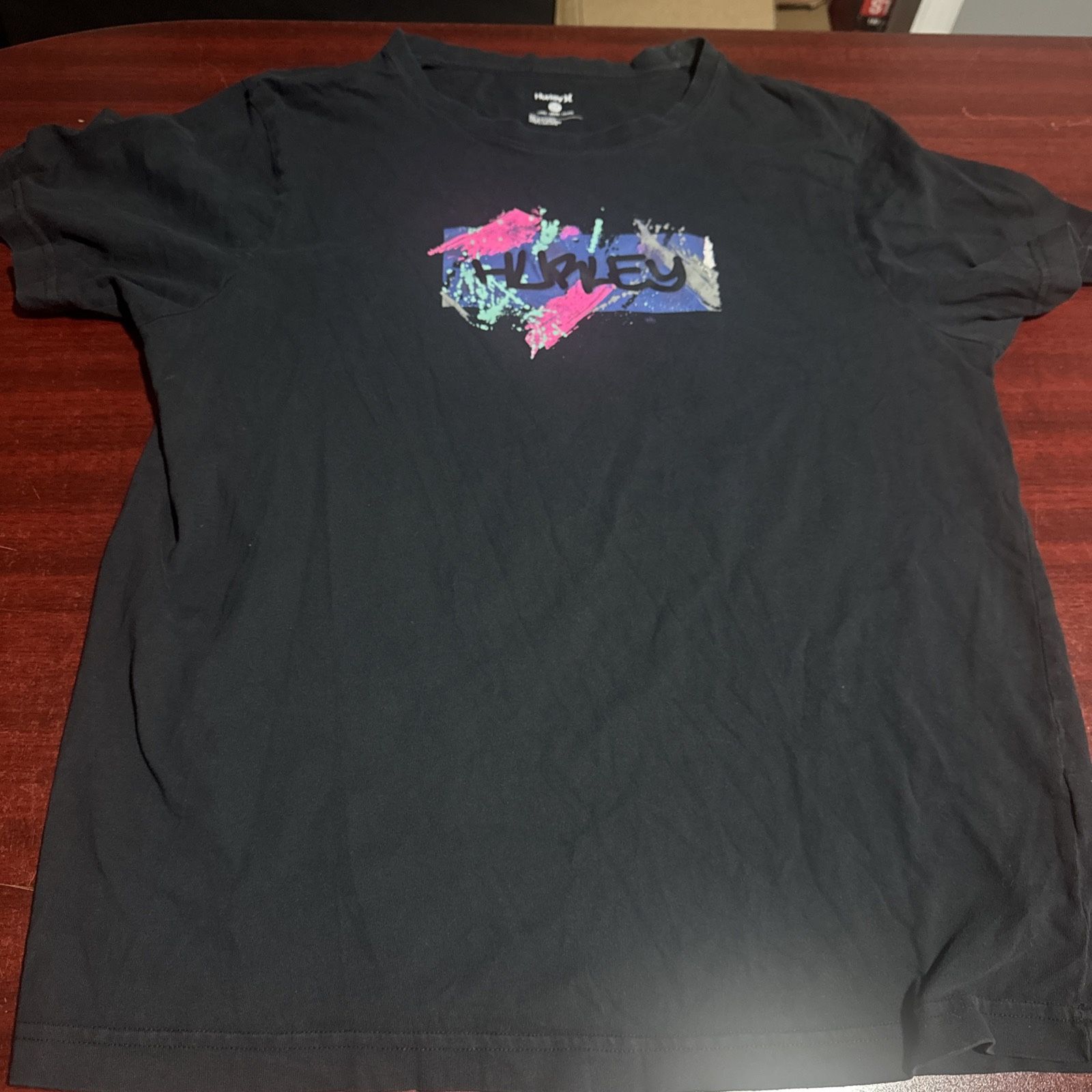 Large Black Hurley Shirt With Neon Graphic