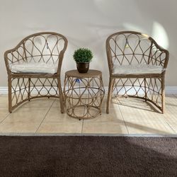 3 Pieces Wicker Woven Chat Set Of 3 Color: Tan/Yvory
