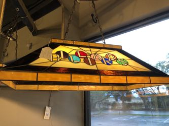 Fantastic Stained Glass Billiards /Pool Hanging Light fixture 32.5” w 16” d  12” h