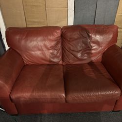 Natuzzi Brand Red Leather Couch 2 Seater Sofa USED