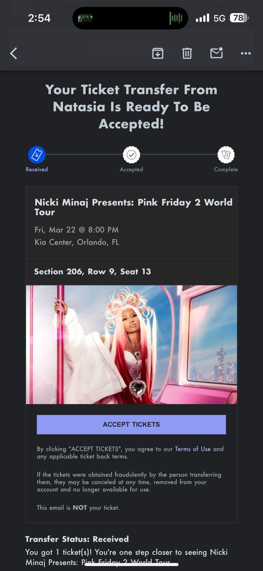 Nicki Concert Ticket Orlando 