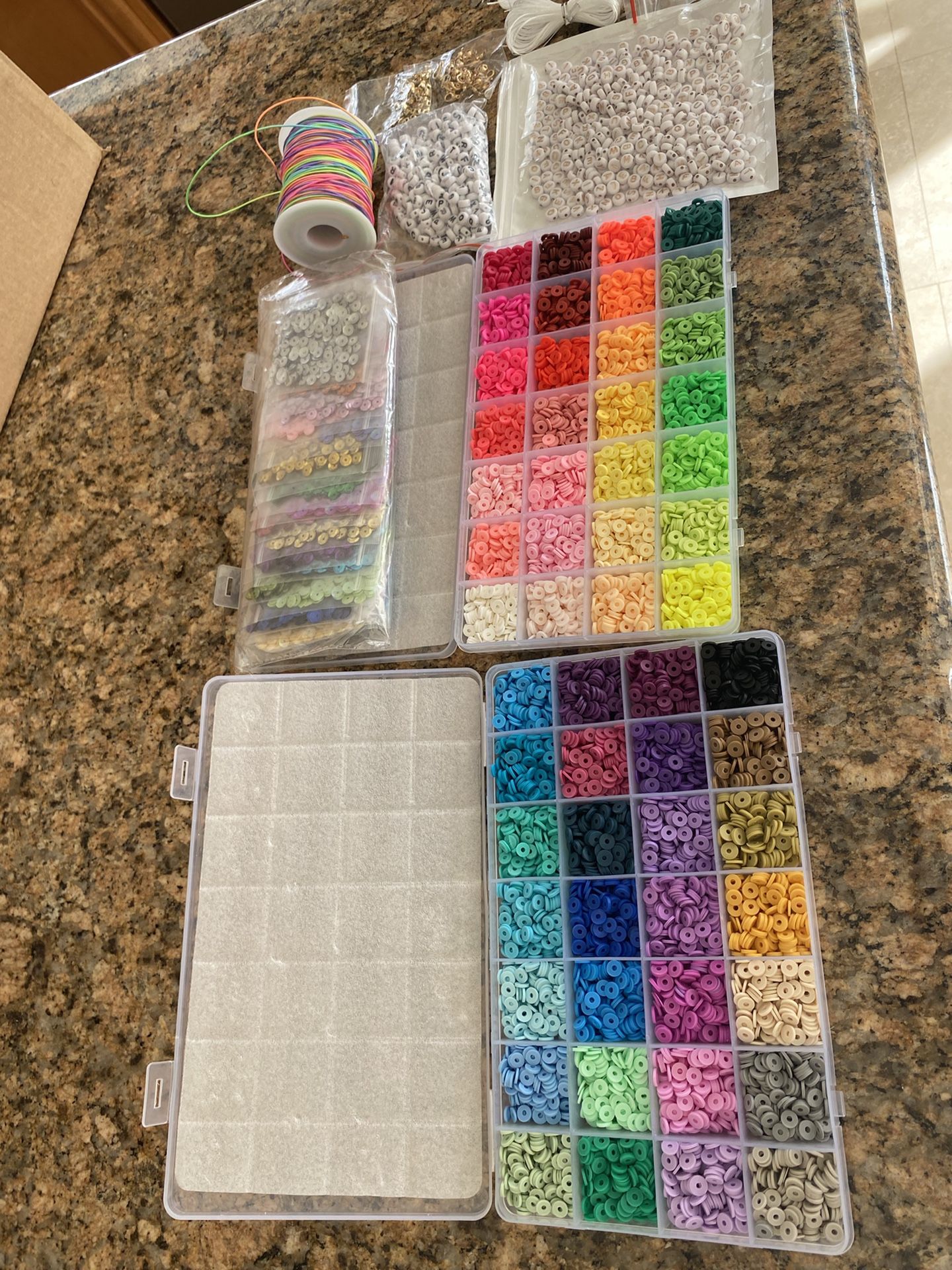 Flat Clay Beads (With String, Charms, And Letters)