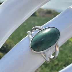 Sterling Silver Oval Malachite Split Band Ring 