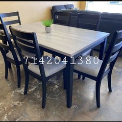 Black And Gray Dining Table Set With 6 Chairs