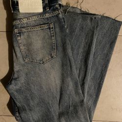 Maison Margiela Mens Wide-Leg Relaxed Fit Denim Jeans Raw Hem Blue Cotton