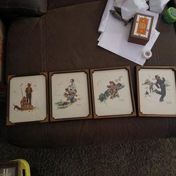 Set of 4 Norman Rockwell "Grandpa & Me" Four Seasons Embossed Prints Framed 8x10