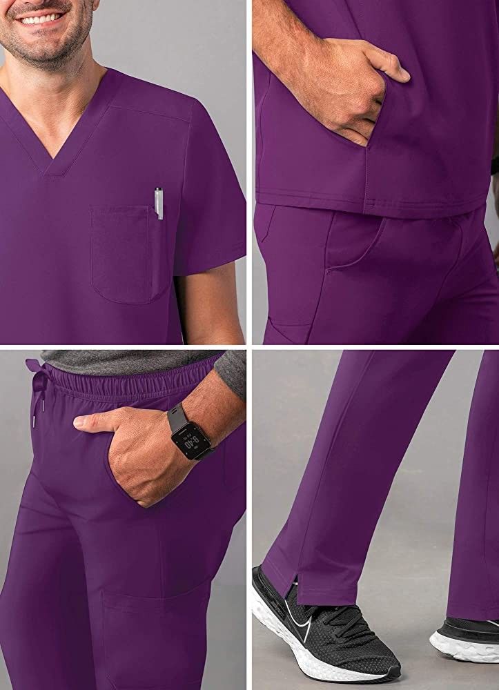 Adar Addition Go-Everyday Scrub Set for Men Top & Cargo Scrub Pants XL Eggplant Color Brand New!
