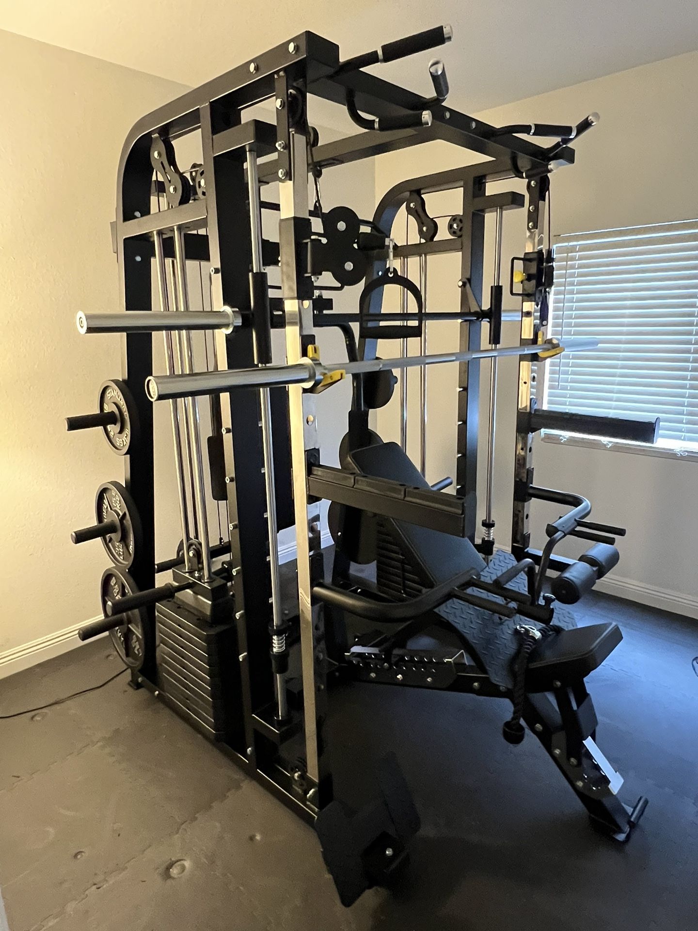 Smith Machine 300 | Adjustable Bench | 245lb Cast Iron Olympic Weights | 7ft Olympic Bar | Fitness | Gym Equipment | FREE DELIVERY 🚚 