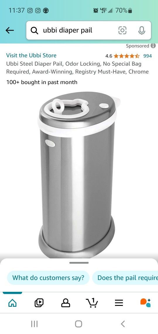 Ubbi Deluxe Edition Stainless Steel Diaper Pail