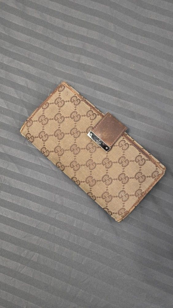 Gucci GG Canvas Brown Long Trifold Wallet