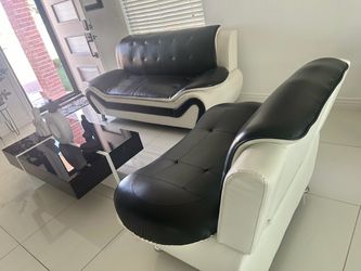 Black and White Leather Sofa Set