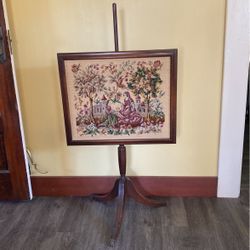 Antique Needlepoint Screen 