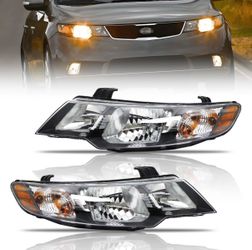 Headlights Pair 2010-2013 Kia Forte Forte Koup Halogen Black Housing Clear Lens
