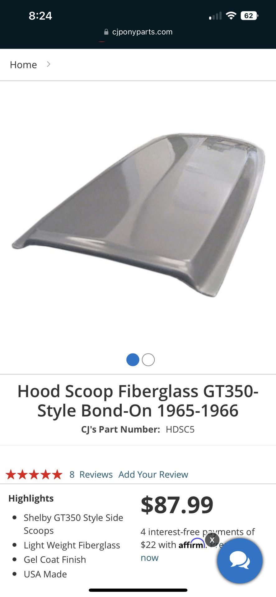1965-66 Ford Mustang Shelby Hood Scoop