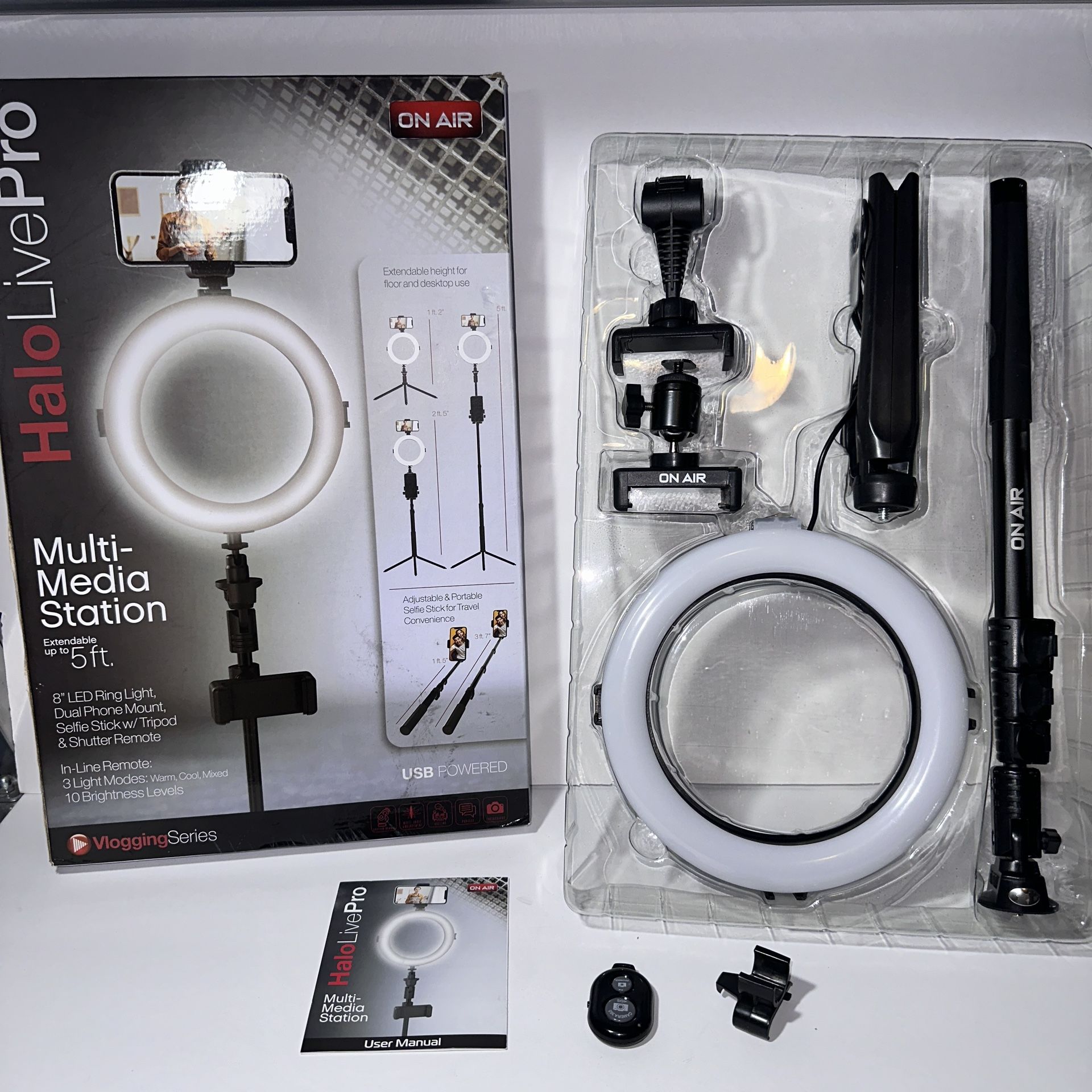 Tzumi ON AIR Halo Live Pro 5' Multi-Media Station with 8" LED ring light