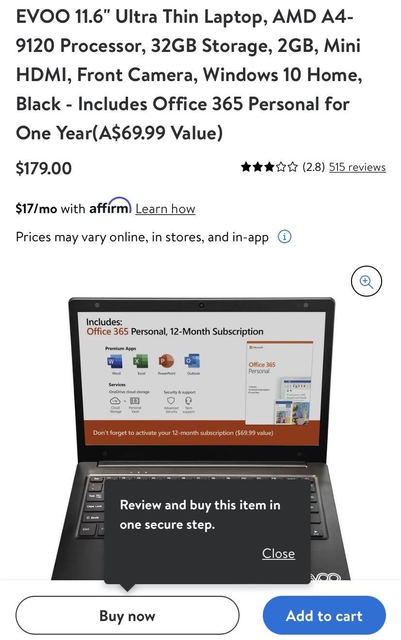 Black 11.6” Evoo Laptop