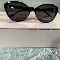 Vera Bradley Sunglases w/ 100% UV Protection - Navy Blue w/ Light Blue Accent On Frame & Flowered Temples 