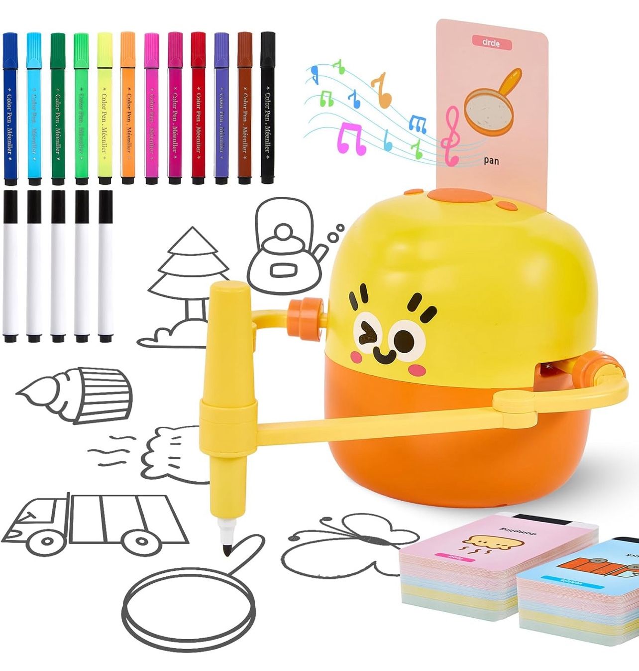 Drawing Robot for Kids, Interactive Educational Drawing Machine with Voice Interaction, Montessori Painting Learning Toy with 150 Word Cards