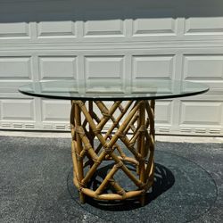 Vintage Chippendale Style Rattan Barrel Table Pedestal