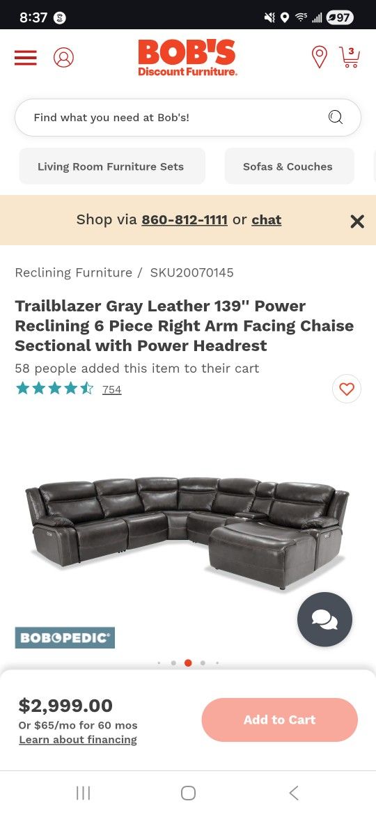 Grey Leather Sectional