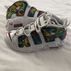 Nike Air More Uptempo 'Peace Love' White Sneakers Youth Size 6Y / Women Size 7.5 M8155-100 Without Box 