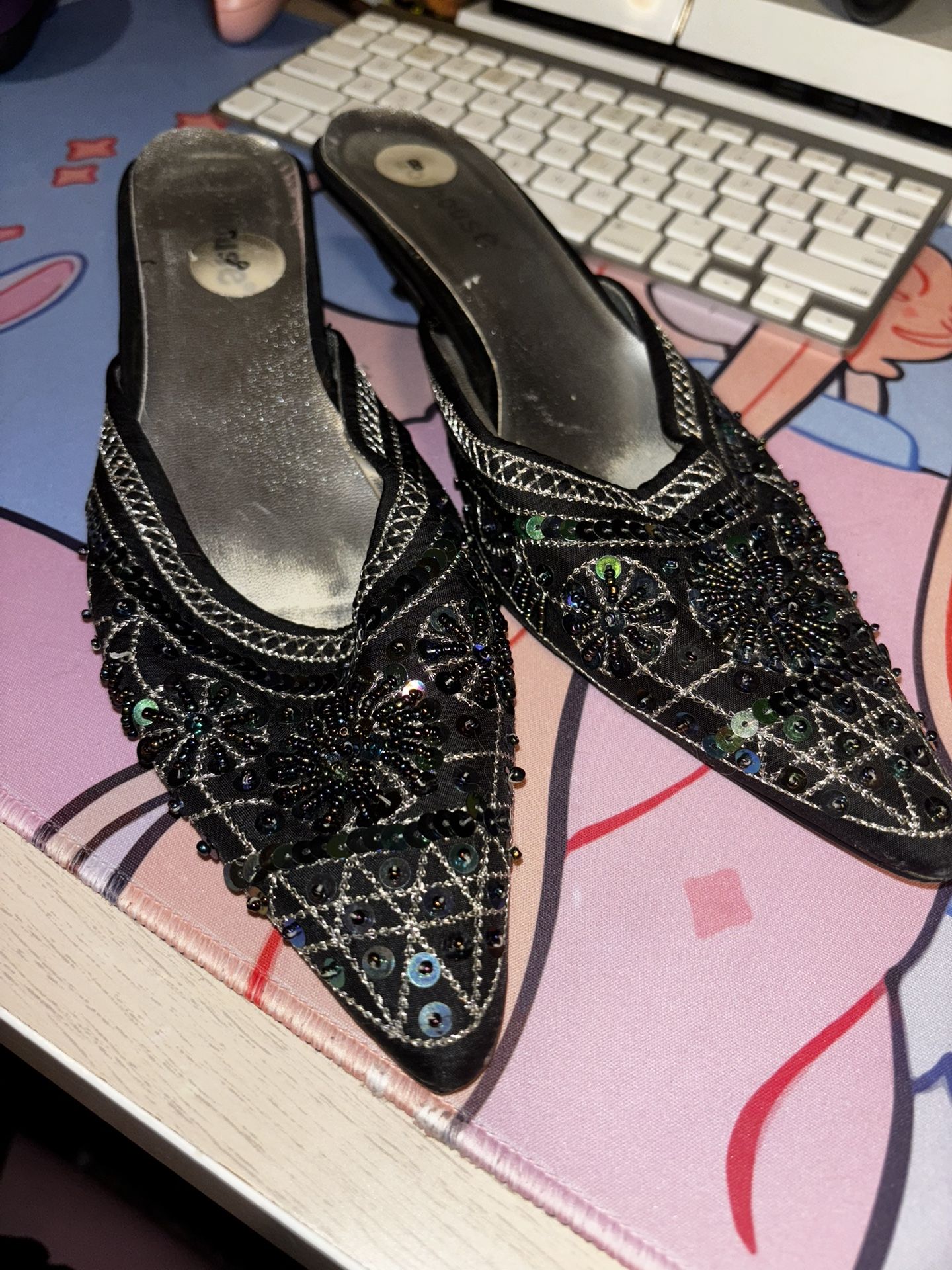 Embellished Black Kitten Heels
