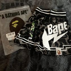 grey and black  bape shorts