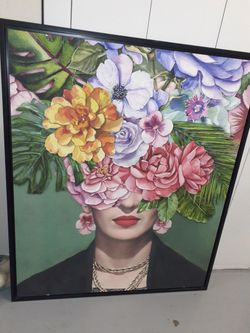 Frida Kahlo Watercolour Flower Bomb with Black Frame